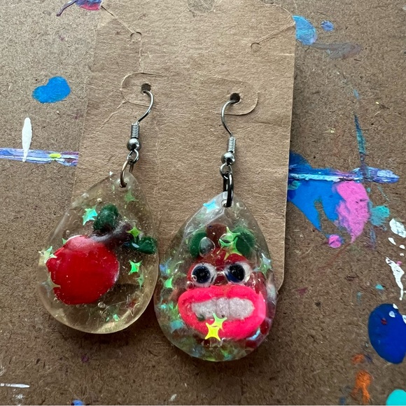 Funky Apple Earrings - Picture 1 of 7